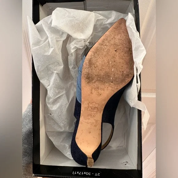 Talbots SYLVIE SIDE KNOT SLINGBACKS DENIM Blue Kitten Heel sz 8.5 - Picture 4 of 7